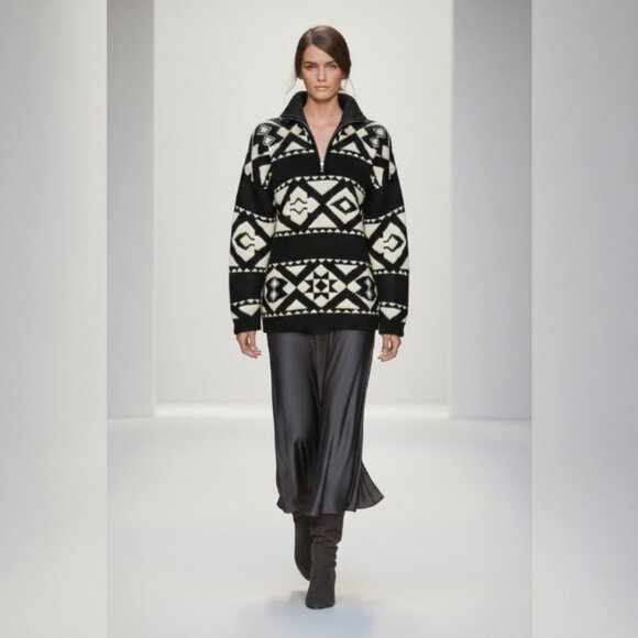 Vintage 90s "The Bay" 100% Lambswool OVERSIZED Nordic Tribal Heritage Sweater-M - Picture 6 of 16